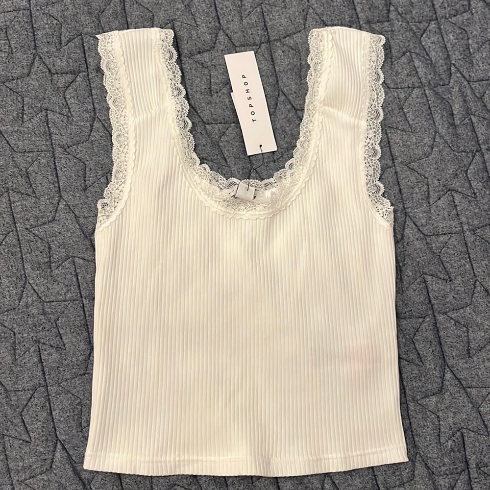 White Topshop Lace Cami Tank Top Square Neck XS 2